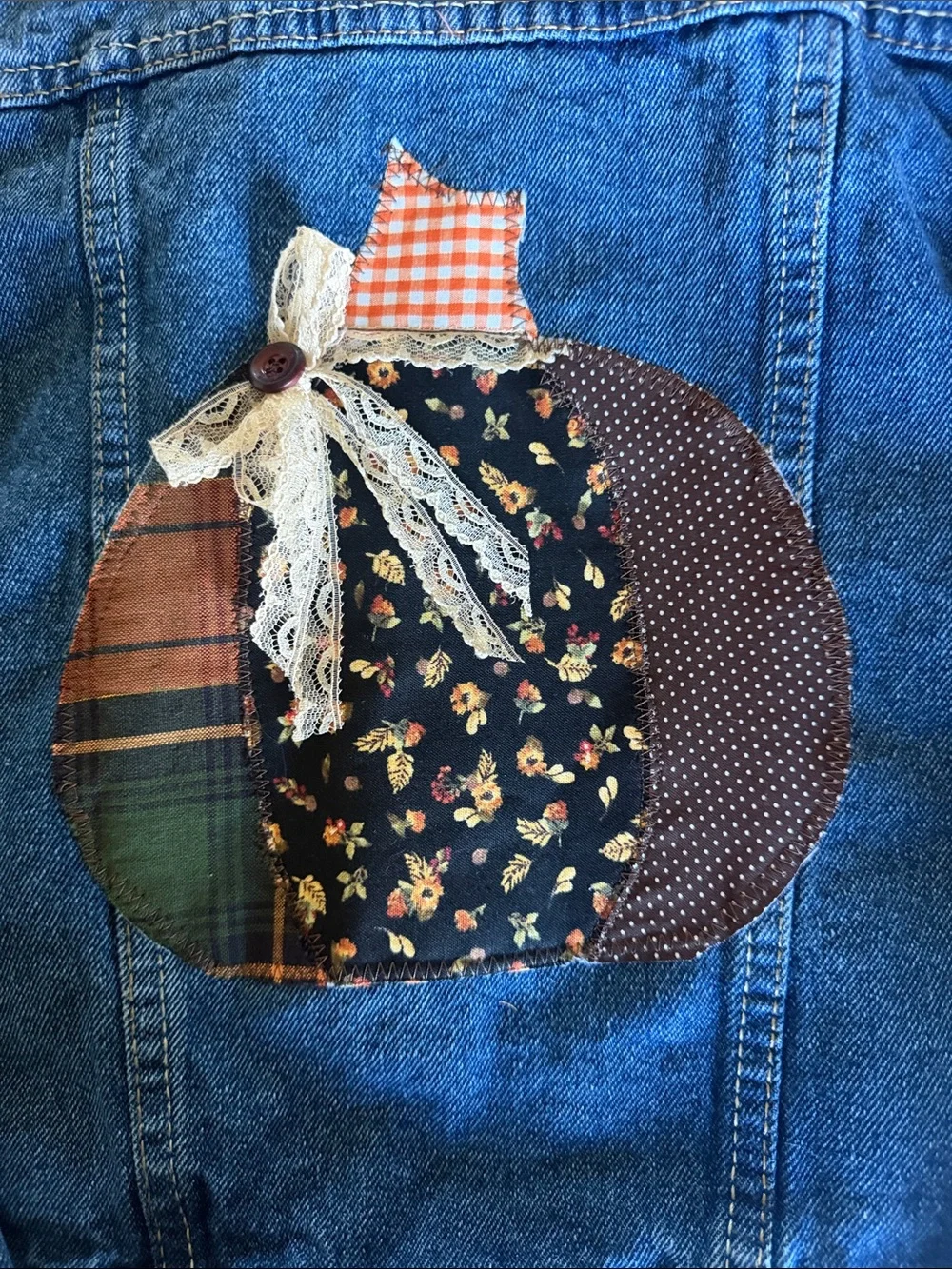 Kids Blue Denim Jacket with Pumpkin Patchback